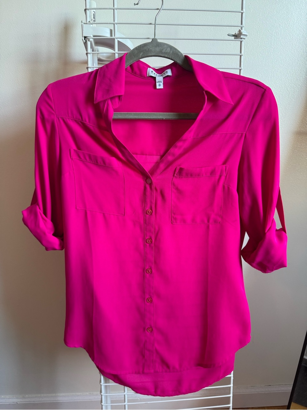 Express Bright Fuchsia Button-Down Blouse